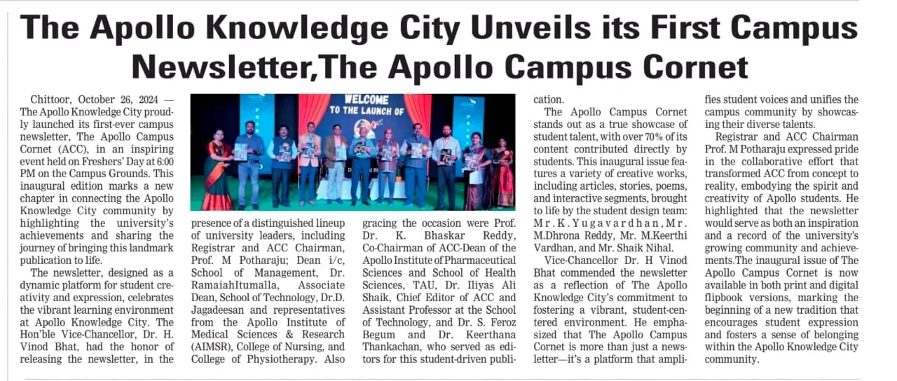 The Apollo Knowledge City Unveils its First Campus Newsletter