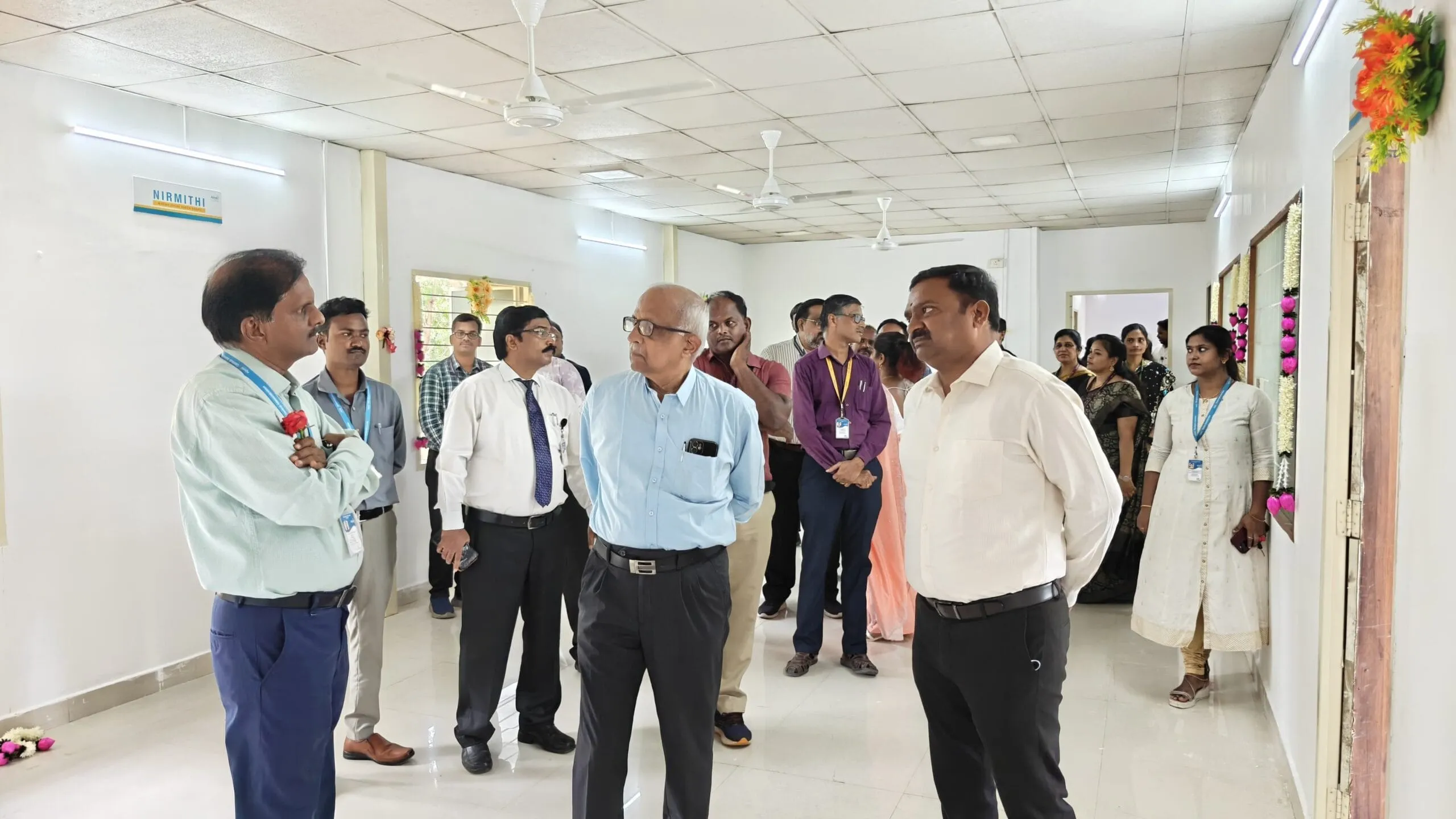Dr. H. Vinod Bhat, Prof. Potharaju, and Mr. Ravi Kiran engaging in discussion during the ECO inauguration of VIVIDHA - Hub.