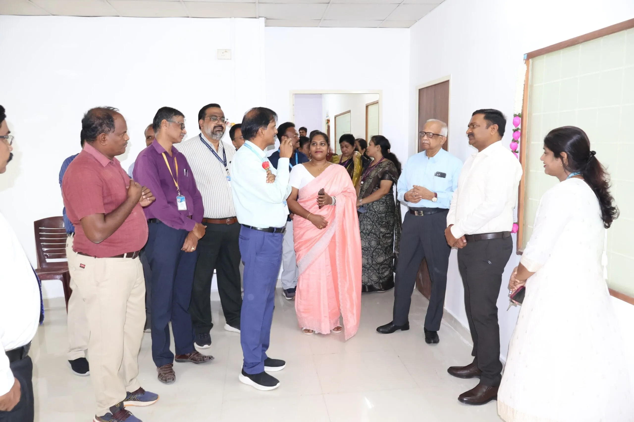 Dr. H. Vinod Bhat, Prof. Potharaju, and faculty and staff interacting during the ECO inauguration of VIVIDHA - Hub.