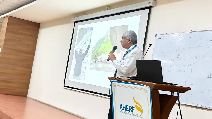 Dean R. Alfred J Augustine showing visuals during his presentation at The Apollo University Trekking Club Orientation.