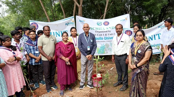 Student and Faculty Celebrating Swachha Andhra Plantation Drive 2025 at Apollo University
