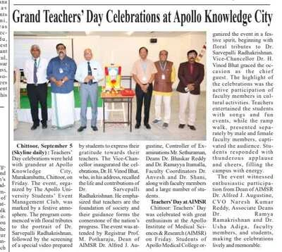Press clipping highlighting the Grand Teachers’ Day Celebrations at Apollo Knowledge City.