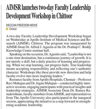 Media clipping showing faculty members engaged in the development workshop activities.