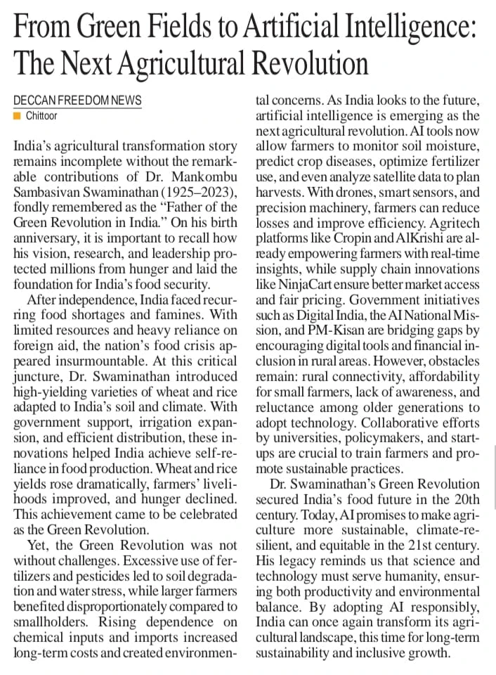 From Green Fields to Artificial Intelligence: The Next Agricultural Revolution”.