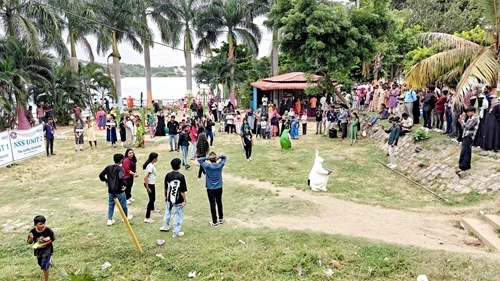 Vibrant flash-mob on university grounds with students dancing together outdoors