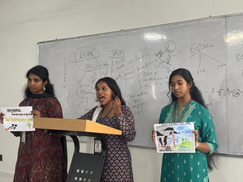 Students presenting peace innovation on stage at Apollo University’s Peace Hackathon