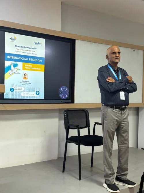 Registrar Prof. M. Potharaju addressing the International Peace Day gathering at Apollo University