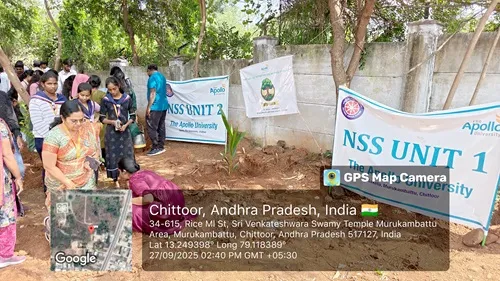 University faculty and students planting saplings together during environmental initiative