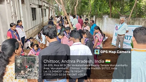 Group of students watering and planting saplings during campus plantation initiative