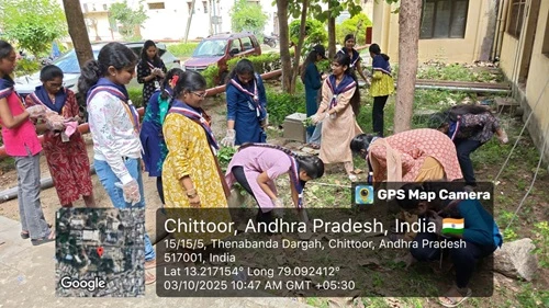 Volunteers engaged in cleaning and greening hospital surroundings.