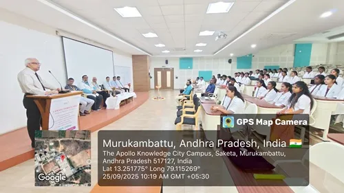Dr.H Vinod Bhat addressing the audience on World Pharmacists Day 2025 at TAU.