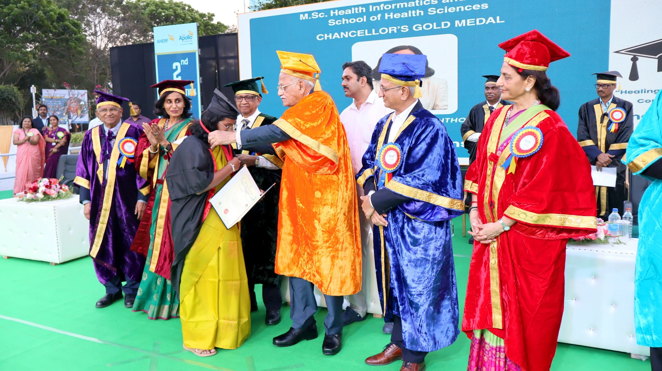 Chancellor, Dr. Prathap C Reddy is awarding the Chancellor Gold Medal