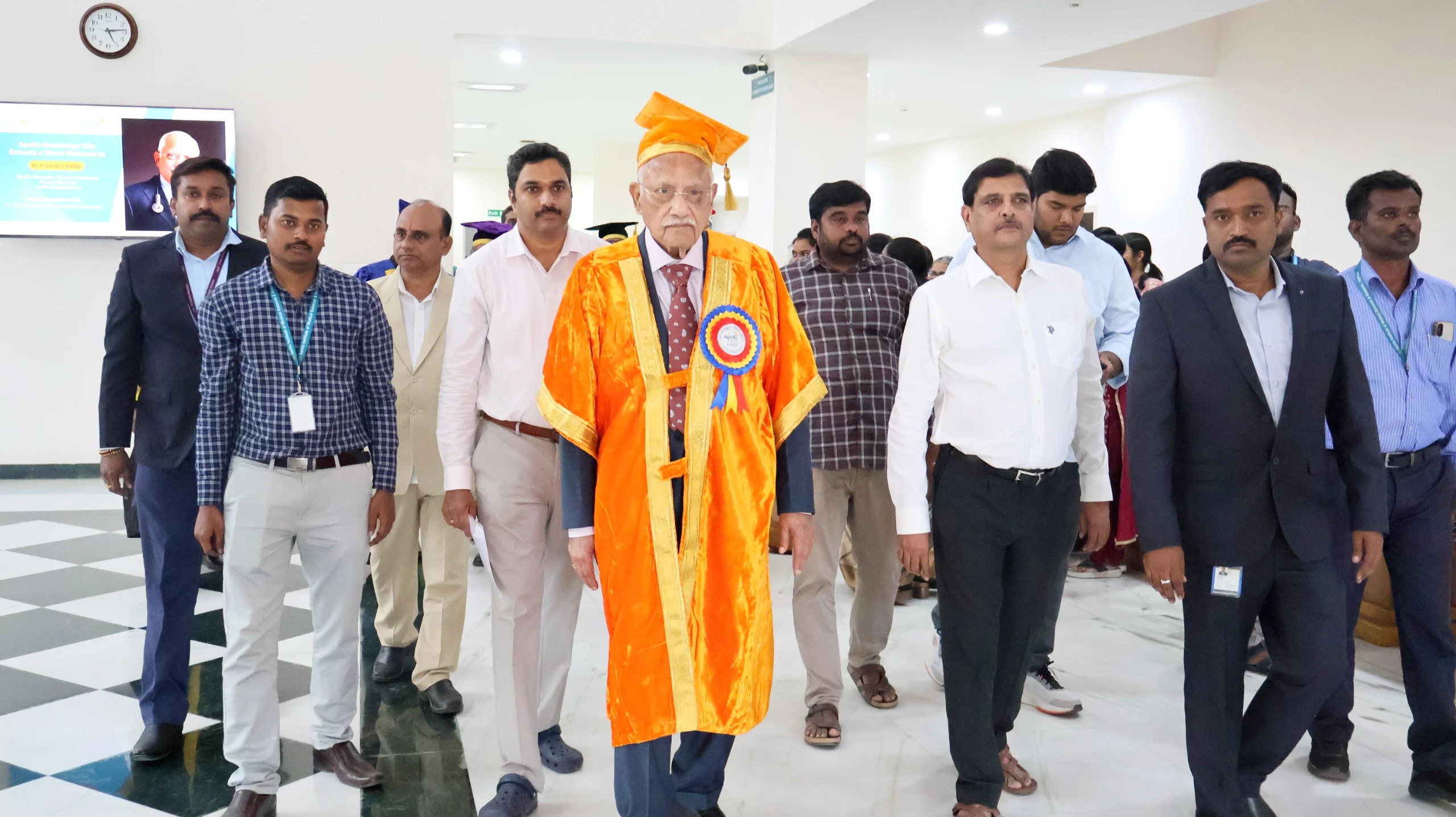 Chancellor, Dr. Prathap C Reddy is excoted to the dias for Convocation