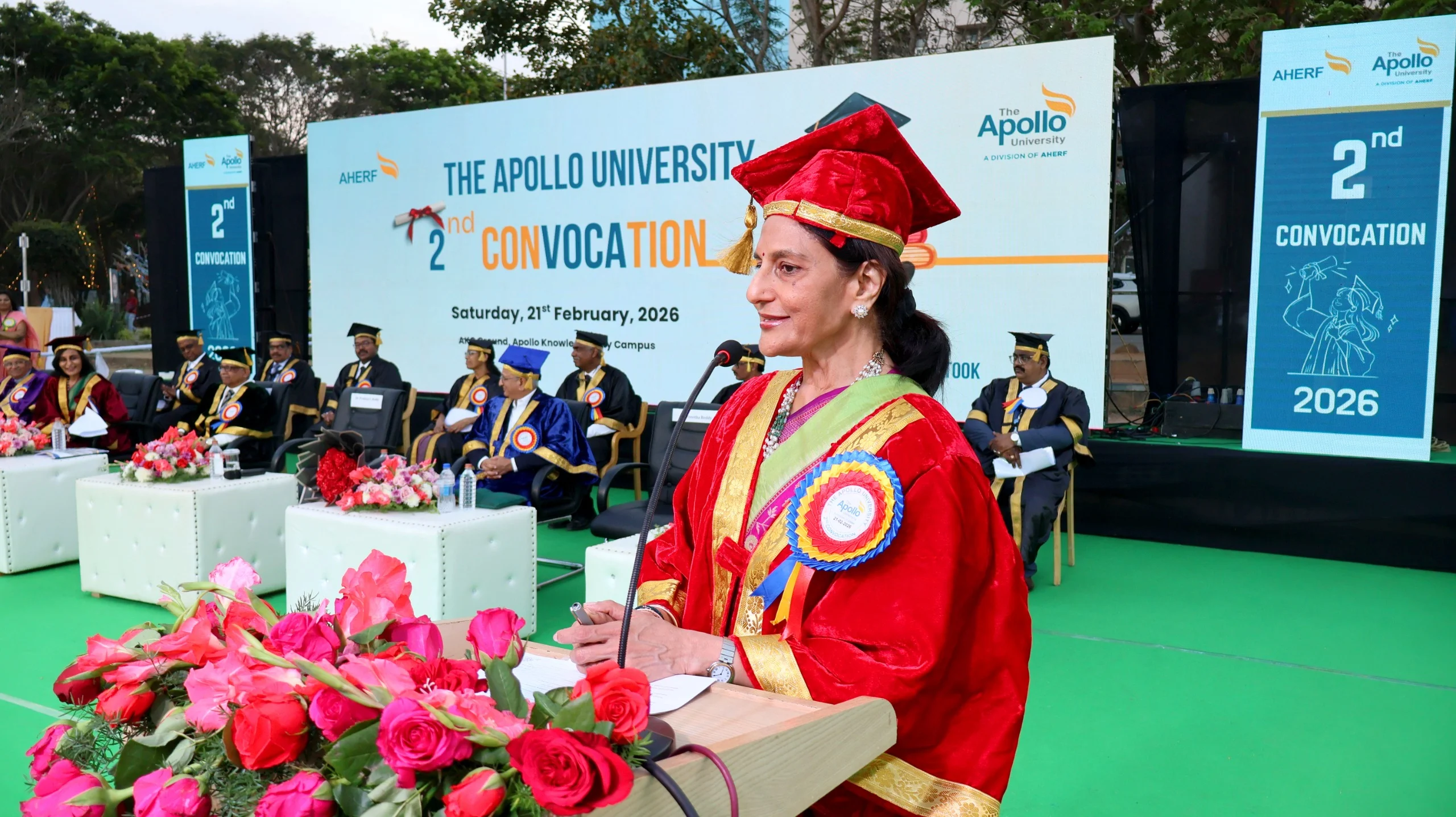 Dr. Preetha Reddy addressing on the 2nd Convocation of TAU